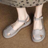 Closed Toe Slippers Suit Female Beige Womens New Outdoor Fashion Comfortable Simple Style Sandals Flat Heel One Line Buckle