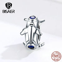 BISAER เดินทางเสน่ห์เงินแท้925เครื่องบินรูปร่าง Spacer ลูกปัดกันชนคลิปเสน่ห์พอดีผู้หญิงสร้อยข้อมือเครื่องประดับ DIY ECC1235