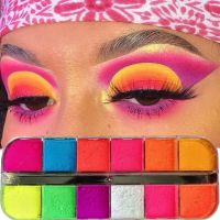 ❂☂ Waterproof Matte Eyeshadow Palette 12 Colors Neon Fluorescent Pigment Makeup Palette Glitter Eyeshadow Palette Nail Art Powder