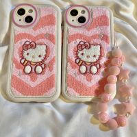 Cartoon Sanrio Hello Kitty Plush Embroidery With Lanyard Phone Case For iPhone 14 13 12 11 Pro Max 14 Pro Anti-drop Back Cover