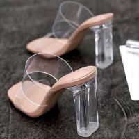 ✐✖☈ Summer Women Pumps Sandals PVC Jelly Slippers Open Toe High Heels Women Transparent Perspex Slippers Shoes Heel Clear Sandals