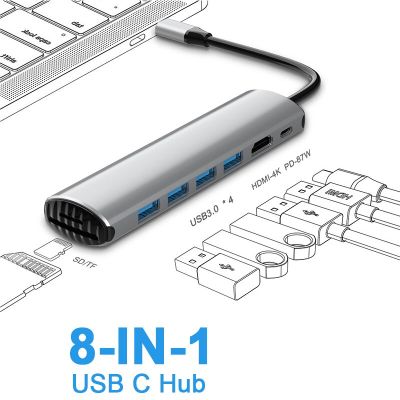 USB C Hub 8 in 1 Dongle USB-C to HDMI Multiport Adapter with 4K HDMI Thunderbolt 3 PD SD/TF Card Reader for MacBook Pro XPS OTG USB Hubs