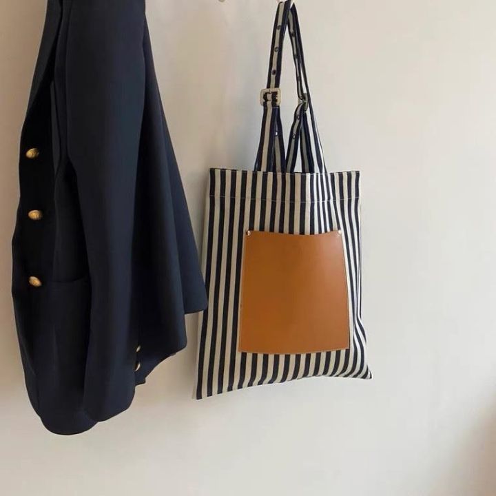 babe2022-new-simple-casual-one-shoulder-bag-large-womens-large-capacity-striped-commuter-tote