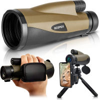 Scopex 12x60 HD Monocular Telescope, Patented Smartphone Adapter, Strong Tripod, Extra-Large Eyepiece, Waterproof. Green