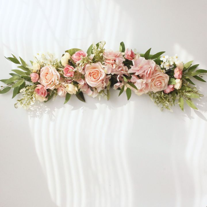 กระจกโต๊ะดอกไม้ลายดอกไม้เก้าอี้งานแต่งงานแถวดอกกุหลาบจำลองสำหรับตกแต่งประตูดอกไม้พืชเทียม