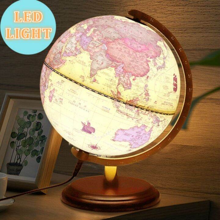 20/25/32Cm Retro LED World Earth Globe Map 360 Degree Rotating World ...