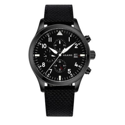 Whatsko นาฬิกาผ้าสีดำ,นาฬิกาสำหรับผู้ชายนาฬิกาข้อมือกลไกอัตโนมัติระดับไฮเอนด์นักบินทหารสวิสเวฟ
