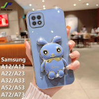 เคสโทรศัพท์กระต่ายที่สวยงามสำหรับ Samsung Galaxy A14 / A24 / A34 / A54 / A12 / A22 / A32 / A52 / A72 / A13 / A23 / A33 / A53 / A73 ลายการ์ตูนน่ารักชุบโครเมียมฝาครอบโทรศัพท์ TPU แบบน่ม + ขาตั้ง