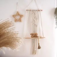 【HOT】✸卍 Macrame Wall Hanging Shelf Tapestry Floating Storage Shelving for Apartment Indoor