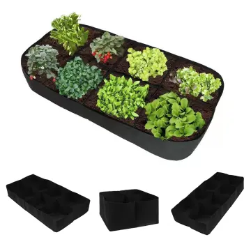 Grow Bag, Fabric Raised Garden Bed, Square Plant Grow Bags, Large Durable Rectangular Reusable Breathe Cloth Planting Container for Vegetable, 4 Grids