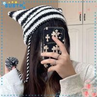 d363218 SUSTH Beanie Hat Ears Pointed Pullover Striped