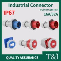 Industrial Connector Set - 16A/32APlug Socket 3/4/5PIN IP67 Waterproof and Dustproof Wall/Panel Mounted Installation.