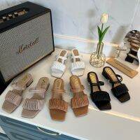 [ส่งเร็วพิเศษ!] Shoes house. รองเท้าส้นสูงใส่ได้2แบบ รัดส้นได้สวมได้น่ารักประดับอะไหล่ท่อเพชร 4 สีพร้อมส่งจากประเทศไทย