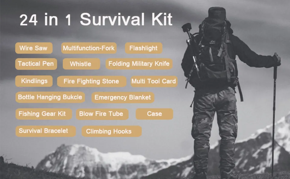 EILIKS Survival Gear Kit, Emergency EDC Survival Tools 24 in 1 SOS