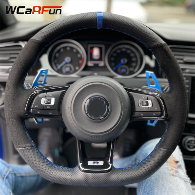 WCaRFun Custom Black Suede Leather Car Steering Wheel Covers for Volkswagen Golf 7 MK7 GTI R VW Polo Scirocco 2015 2016