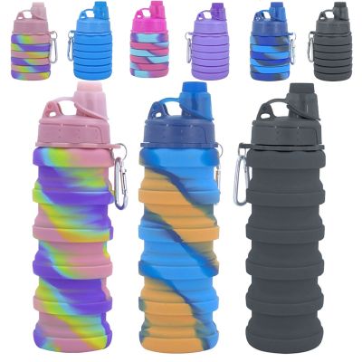 500ml Portable Sport Bottle Retractable Silicone Bottle Folding Water Bottle Outdoor Travel Drinking Cup Collapsible cup Camping