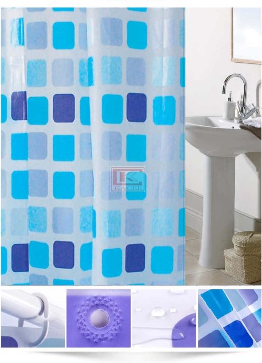 ม่านห้องน้ำ-ผลิตจาก-peva-เกรด-premium-ลาย-blue-square-ขนาด180-x-180-cm-และ-180-x-200-cm-พร้อมห่วง