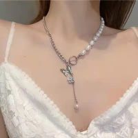 [COD] European and hip-hop pearl butterfly necklace womens light luxury niche design sense sweater ins cold clavicle chain