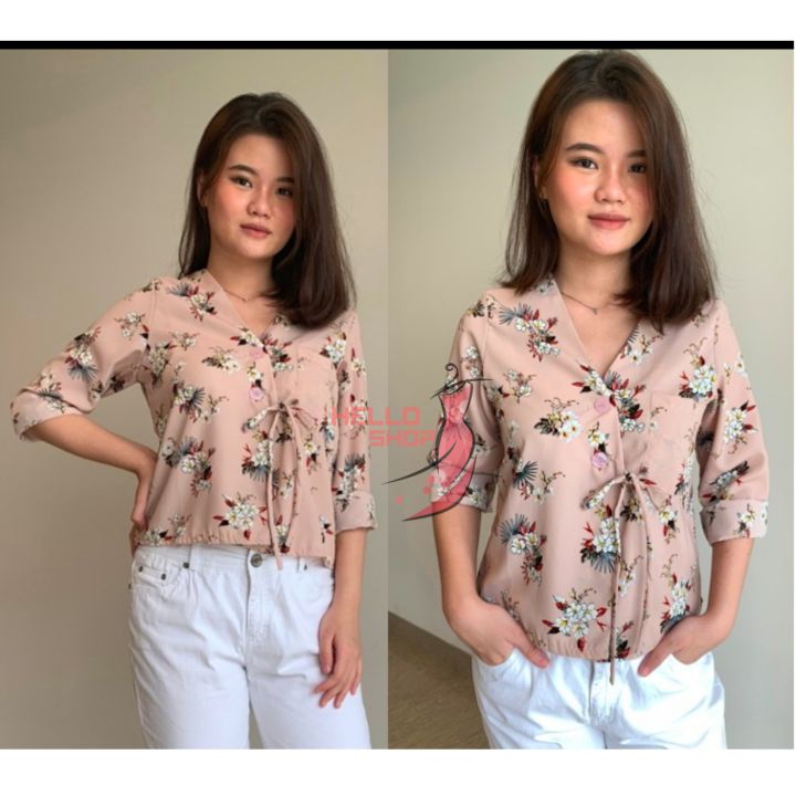 Helloshop Atasan Wanita Kimono Bunga Blouse Fashion Cewek Baju