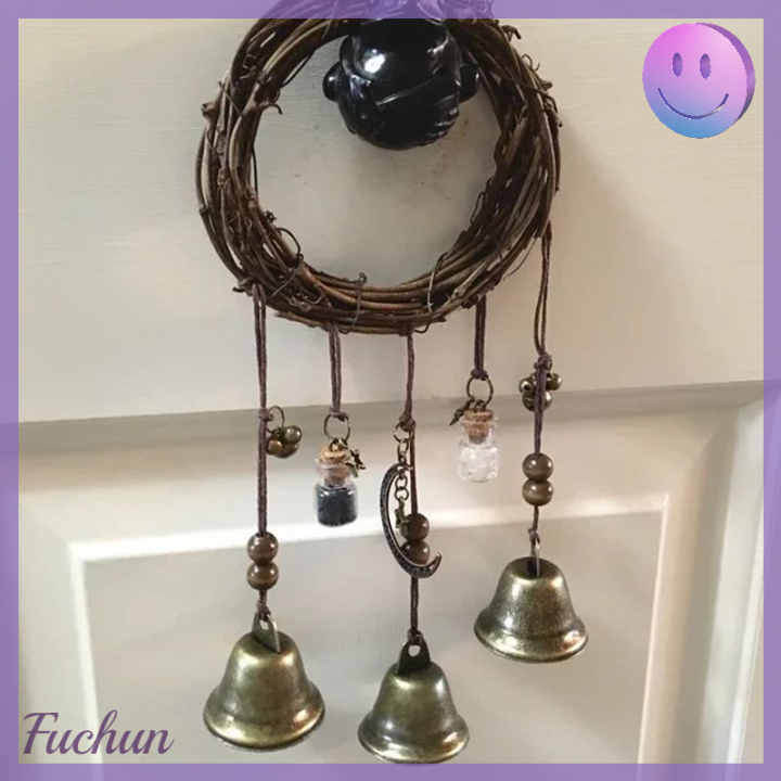 fuchun-กระดิ่งแม่มดแขวนประตูป้องกันพวงหรีดระฆังลมทำมือแขวนทำด้วยมือระฆังแม่มดระฆังลมวิเศษสำหรับประตูบ้าน