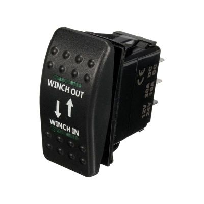 12V 20A Winch In Winch Out ON-OFF-ON Rocker Switch 7 Pin LED green