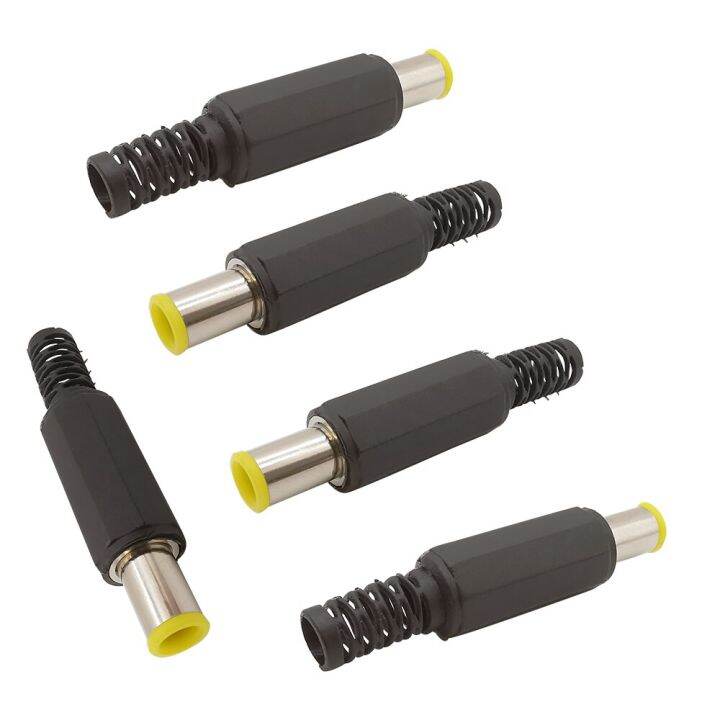 2-5-10pcs-6-5mm-x-4-4mm-dc-power-plug-with-1-3mm-pin-connector-adapter-yellow-head-6-5-4-4-male-welding-audio-diy-parts-wires-leads-adapters