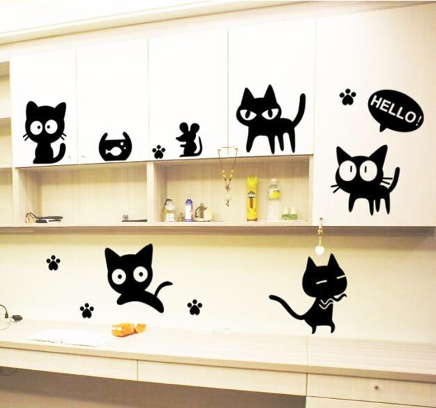 sale-nancarenko1977-การ์ตูนแมวดำน่ารัก-diy-สติ๊กเกอร์ติดผนังไวนิลสำหรับห้องเด็กการตกแต่งบ้านศิลปะสติ๊กเกอร์3d-วอลล์เปเปอร์ตกแต่ง-adesivo-de-parede
