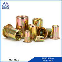 5ชิ้น-30Pcs Zinc Rivet Nuts M3 M4 M5 M6 M8 M10 M12แบนหัวน็อตขันสลักสกรูหลายขนาดสังกะสี-หมุดโลหะผสม-ชุดน๊อต S44