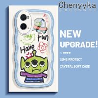 Chenyyka เคสสำหรับ OPPO A36 A76 A96 เคสโทรศัพท์ลายมนุษย์ต่างดาวสีสันสดใสน่ารักขอบคลื่นครีม เคสมือถือกันกระแทกแบบใสนิ่ม เคส งใสลายกล้องถ่ายรูปสร้างสรรค์เรียบง่ายฝาครอบป้องกันซิลิโคน