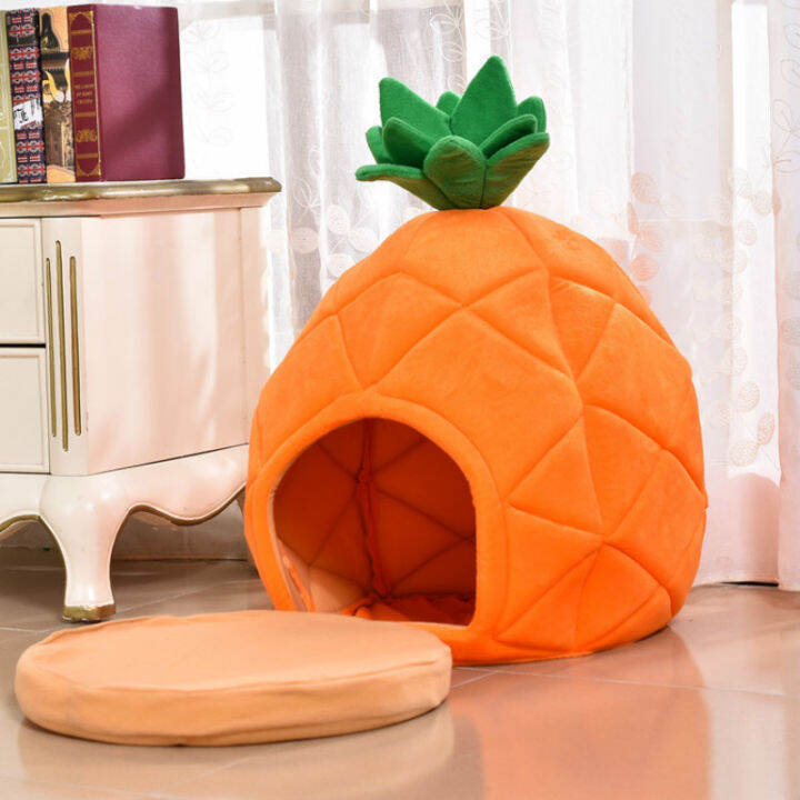 cute-pet-bed-house-winter-warm-mat-kennel-pineapple-shaped-soft-sponge-puppy-machine-washable-cloth-for-small-medium-cat-dog