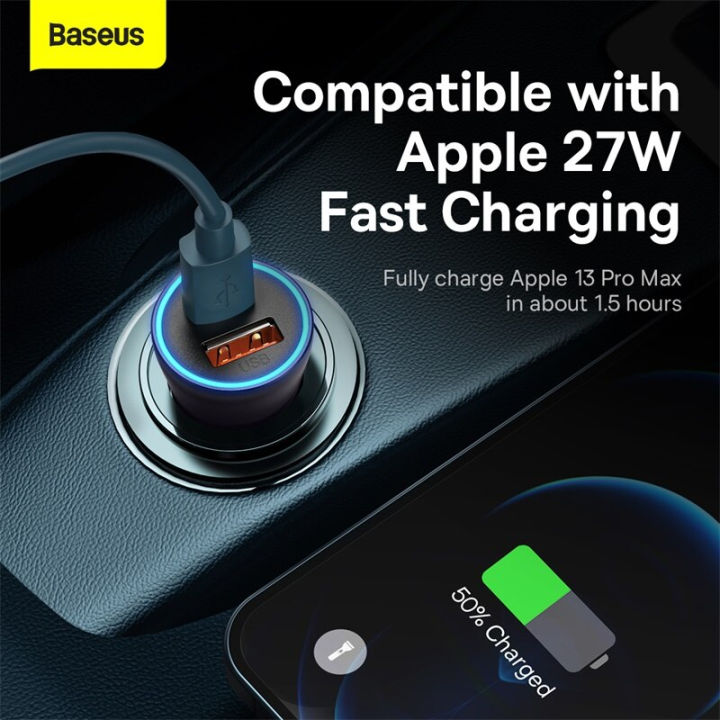 ฺbaseus-อแดปเตอร์ชาร์จไว-บนรถ-car-phone-charger-60w-usb-type-c-car-charger-quick-charge-หัวชาร์จบนรถ-หัวชาร์จรถ-2-ช่อง