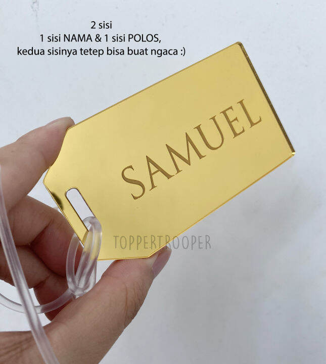 2 SISI bolak balik Custom Nama Luggage Tag Tag Koper Bag Tag Nama