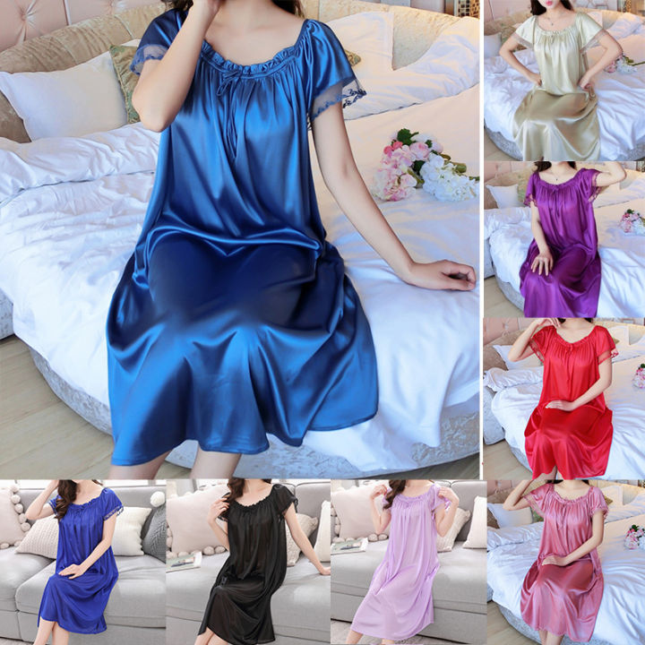 ZPHuanleee Shop Váy Ngủ Nữ Ngoại Cỡ 10 Màu Đầm Ngủ Dài Tay Ngắn Đồ ...