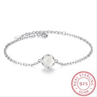 Simple 925 Sterling Silver Chain Bracelets Chalcedony Moonlight Stone Bracelets amp; Bangles For Women pulseira S B97