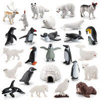 26Pcs สมจริง Arctic สัตว์รุ่น North Pole Bear Reindeer Seal Penguins Igloo Action Figurines ของเล่นสำหรับเด็กวันเกิดของขวัญ