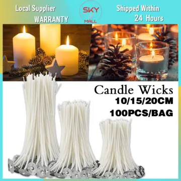 Candle Wicks 20cm With Metal Base Holder Cotton Wax Core 100 Pcs