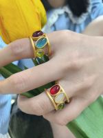 การออกแบบเฉพาะกลุ่มหรูหราเบาๆสไตล์แปลกใหม่ INS แหวนลม Xiaohongshu แหวนนิ้วชี้อัญมณีสีเดียวกันรุ่นใหม่
