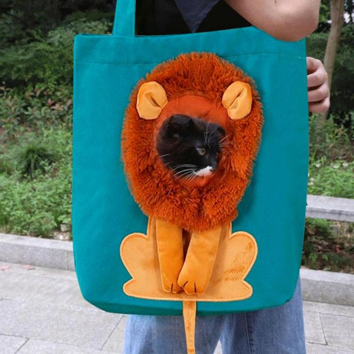 กระเป๋าหิ้วรูปสิงโตน่ารัก-tas-carrier-แมวความจุขนาดใหญ่กระเป๋า-tas-jinjing-kanvas-แมวกระเป๋าสะพายไหล่แมวกระเป๋าถือท่องเที่ยวกลางแจ้งสำหรับสัตว์เลี้ยงขนาดเล็กสุนัขแมว
