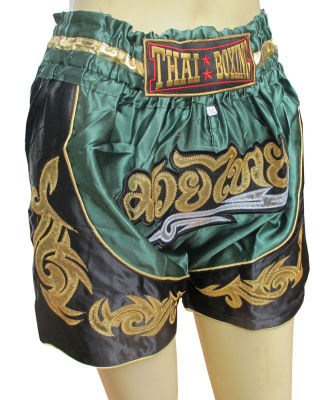 Thai boxing กางเกงมวยไทย ออกกำลังกาย สุขภาพดี ชกมวย  For Waist 32-36 Inches Size XXL เขียว ดำ