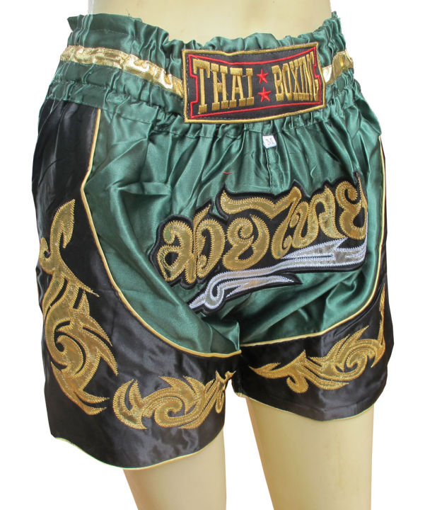 thai-beautiful-thai-boxing-2-tone-boxer-size-xxl-กางเกงนักมวยไทย-สวยมากสำหรับผู้ใหญ่-xxl-ในรูปสีสันที่สวยสดเป็นลายปักด้วยดิ้นเงินดิ้นทองมวยไทย-ออกกำลังกาย