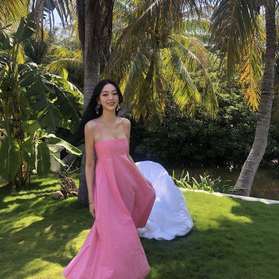 ในเดือนมีนาคม | Sanya ชุดเดรสกระโปรง สําหรับสตรี สีชมพู เหมาะกับชายหาด ริมทะเล vd