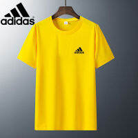 Adidas เสื้อยืดแขนสั้นผ้าฝ้ายผู้ชาย,เสื้อแฟชั่นคอกลมสีขาวเหลืองฤดูร้อน