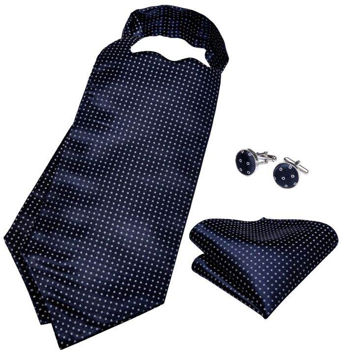 ออกแบบใหม่ผู้ชายผ้าไหม-cravat-navy-dot-อย่างเป็นทางการ-ascot-tie-ผ้าเช็ดหน้าชุดแหวนอย่างเป็นทางการ-self-tie-เนคไท-dibangu