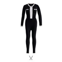 SS2022/1 BLACK TRIM WHITE UV JUMPSUIT ชุดว่ายน้ำ แขนยาวขายาว มีฟองน้ำในตัวผ้าหนา กัน UV UPF 50+