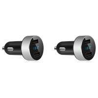 ☎♂♞ 2X Dual USB Car Charger 4.8A Output Car Adapter Cigarette-Lighter Voltage Meter For IphoneIpadSamsungLG EtcSilver