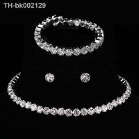 ☋✿✥ Luxury Round Crystal Jewelry Set for Women Charm Silver Color Bracelet Stud Earring Zircon Chain Necklace Wedding Party Jewelry