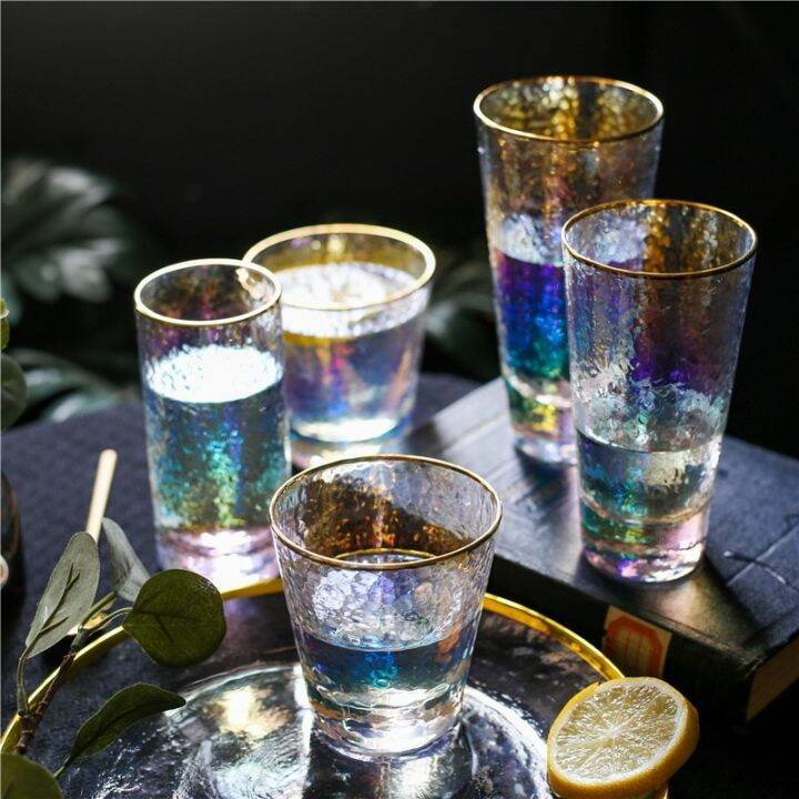 rainbow-crystal-glass-colorful-hammer-finish-highball-beer-glass-ion-plating-wine-cocktail-glass-mug-coffee-cup-heat-resistant