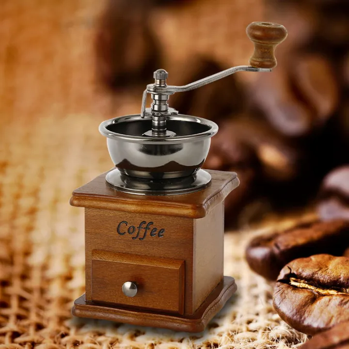 Antique Appearance Wooden Base Manual Coffee Grinder Coffee Maker Bean