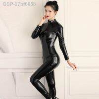 ชุดบอดี้สูท27bf6658 Brilhante พารามัลเฮอร์เซ็กซี่ De Pu Zipper E Virilha Aberta Justa Modeladora Aertada Em Látex Roupa Gato Boate Macão