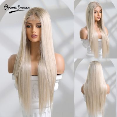 【jw】✙  CharmSource Front Wig Straight Blonde Wigs for Wedding Density